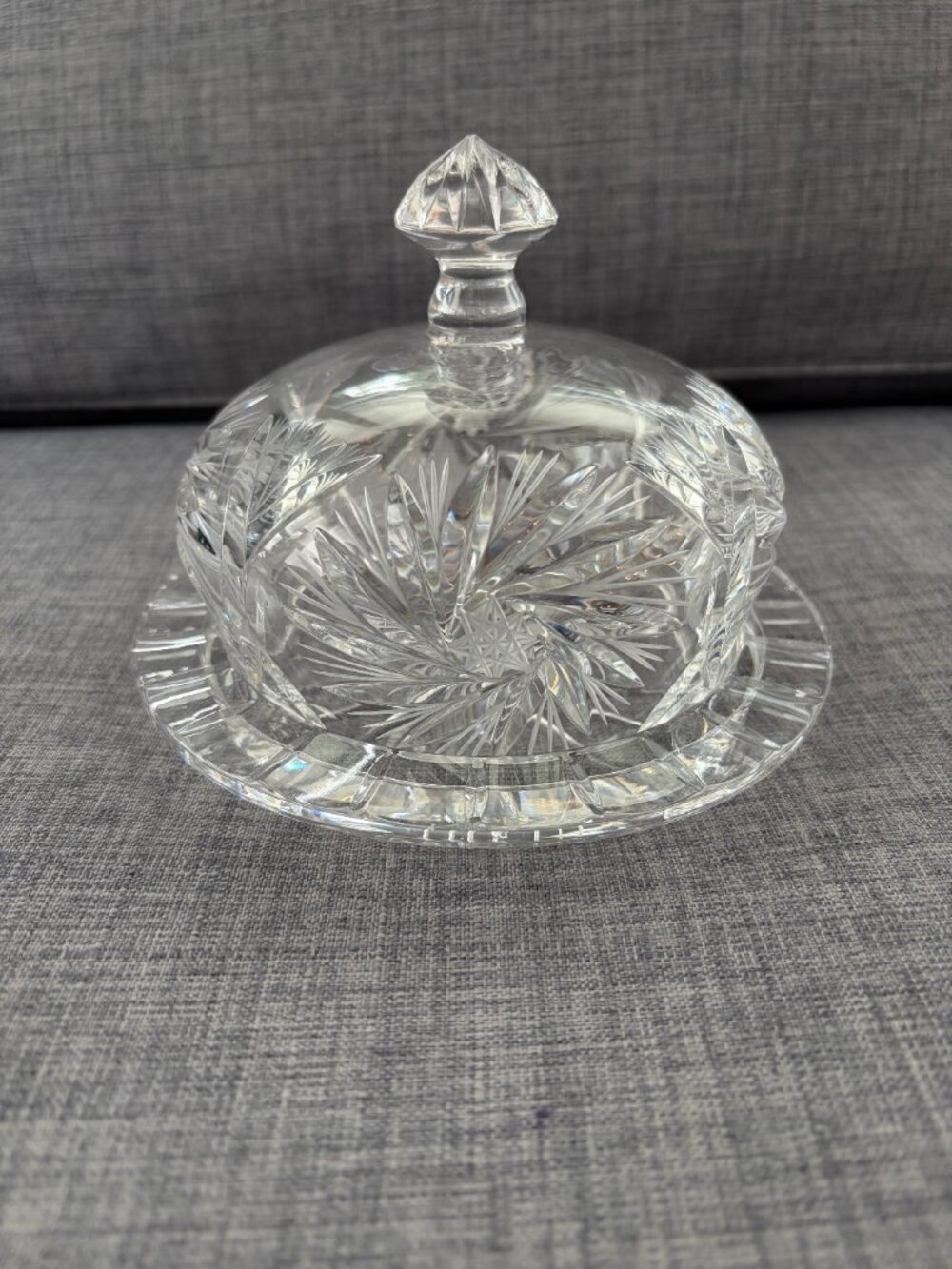 Vintage Domed Butter Cheese Dish Bohemia Lead Crystal Star Pinwheel